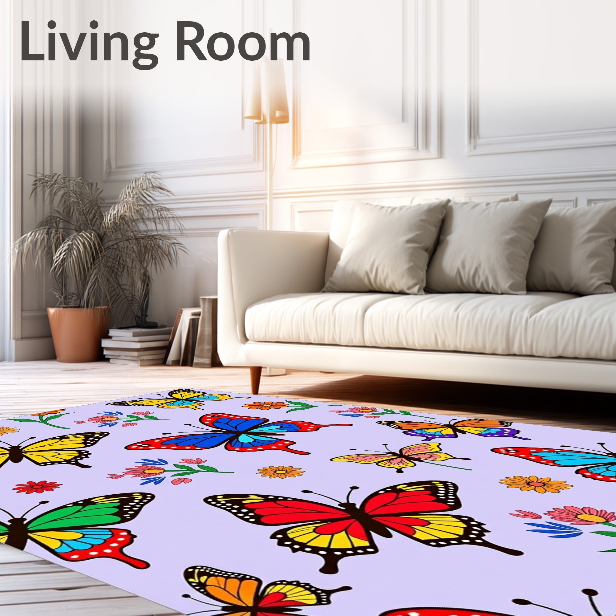 Vibrant Butterfly Garden Whimsical Rug