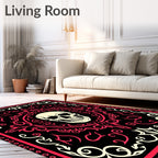 Black Crimson Skull Baroque Border Rug
