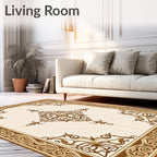 Rich Brown Ornamental Border Framing Medallion Rug