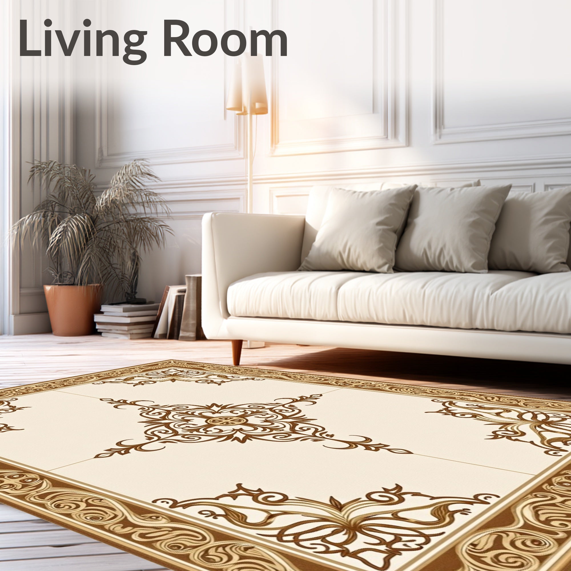 Rich Brown Ornamental Border Framing Medallion Rug