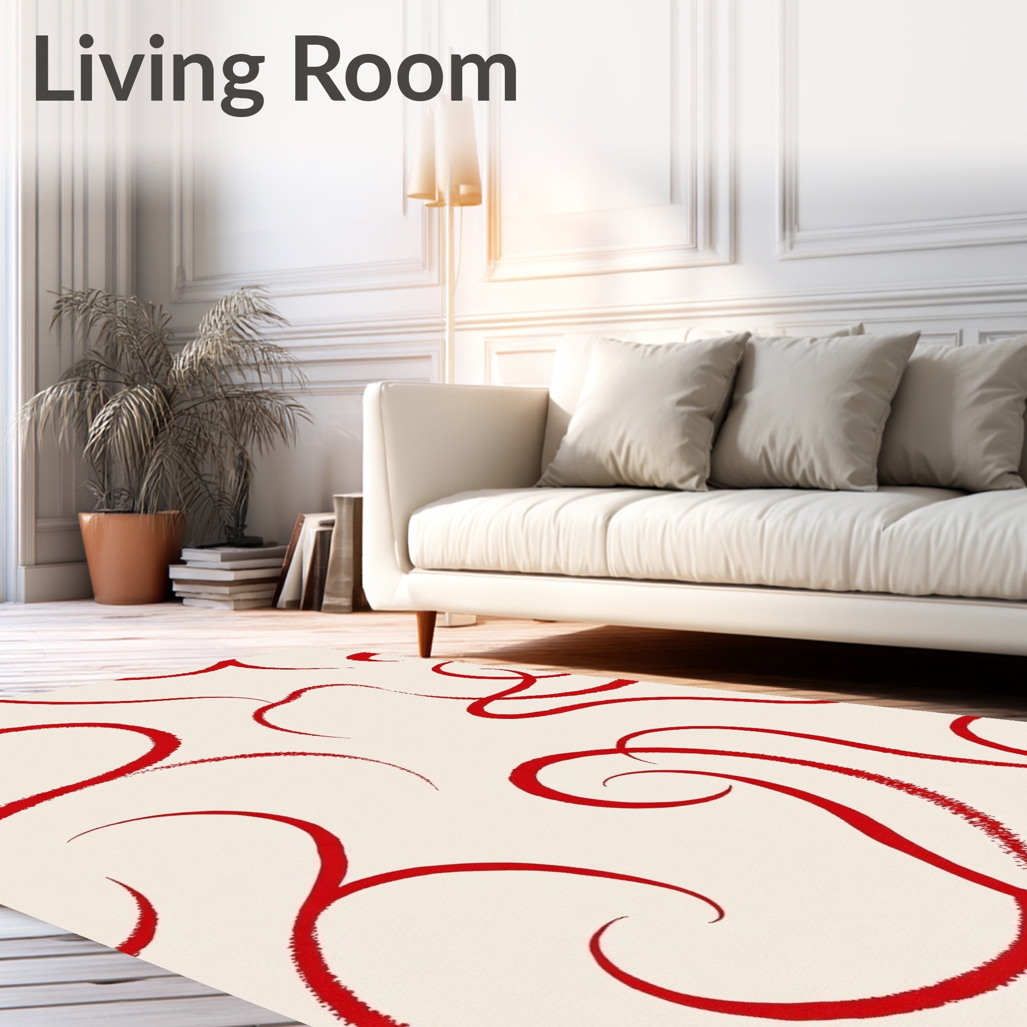 Crimson Swirls on Cream Background Rug