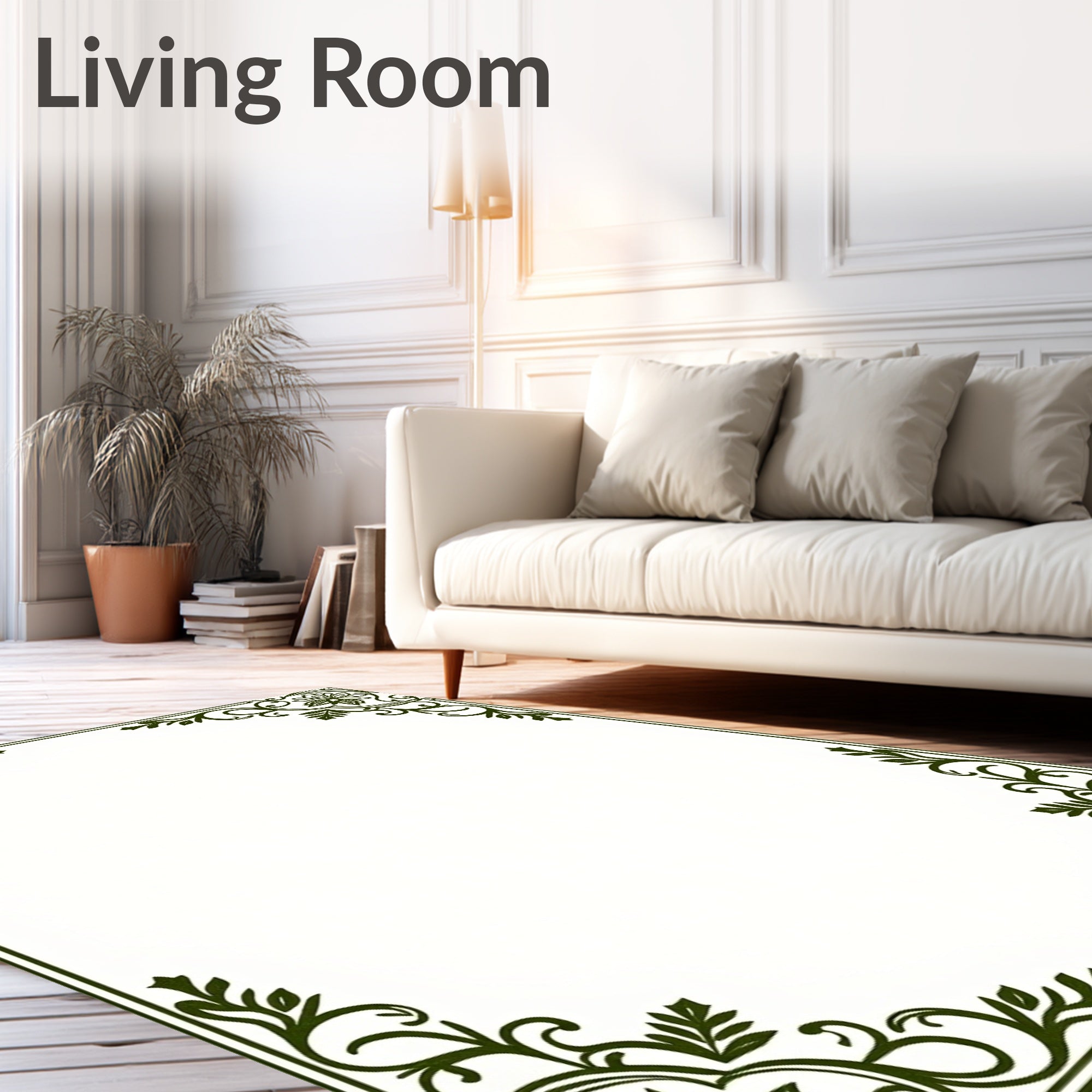 Dark Green Vine Floral Corner Accent Rug