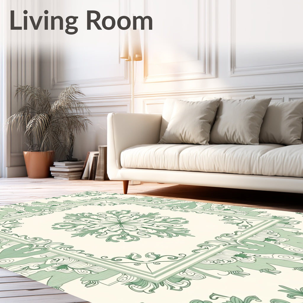 Pale Green Floral Medallion Border Rug