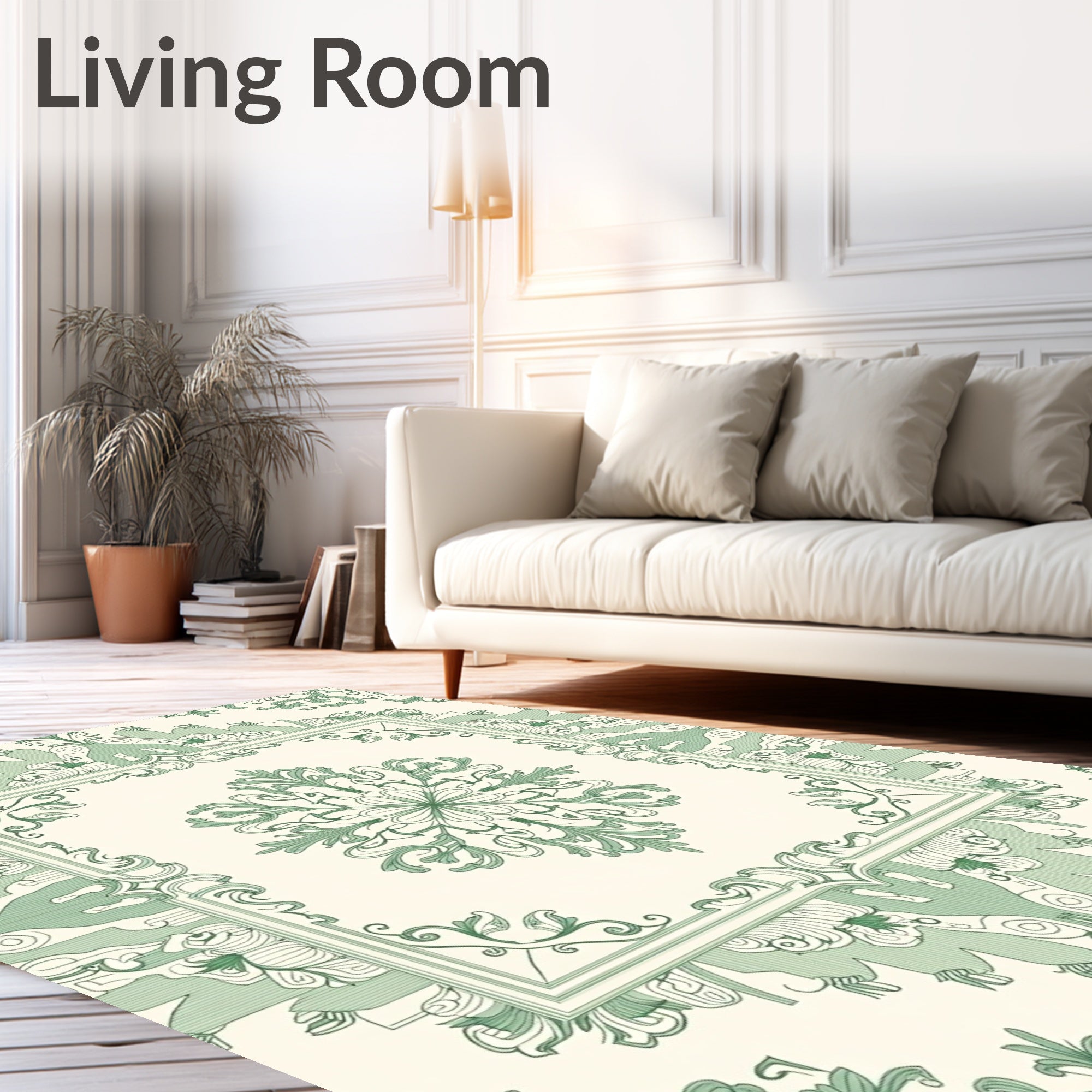 Pale Green Floral Medallion Border Rug