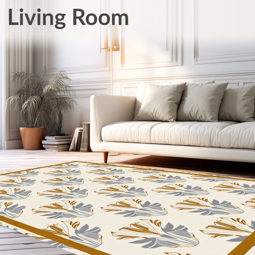 Golden Gray Art Deco Floral Frame Rug