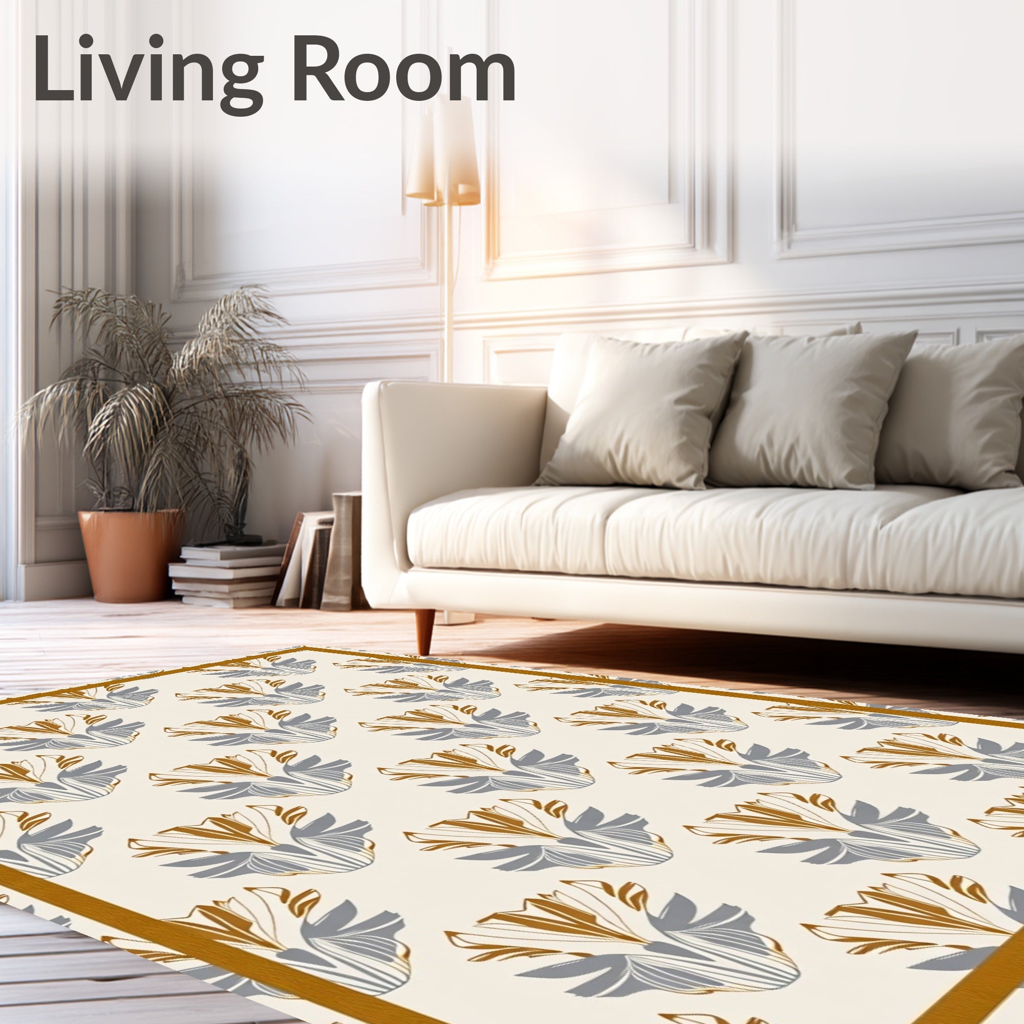 Golden Gray Art Deco Floral Frame Rug