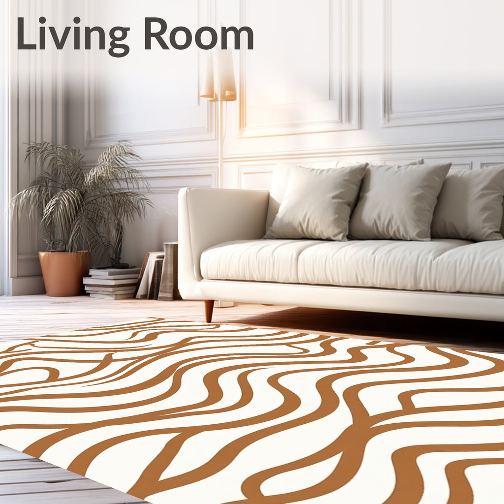 Warm Amber Abstract Wavy Lines Rug