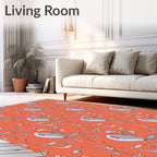 Coral Gray Whimsical Floral Swirls Rug