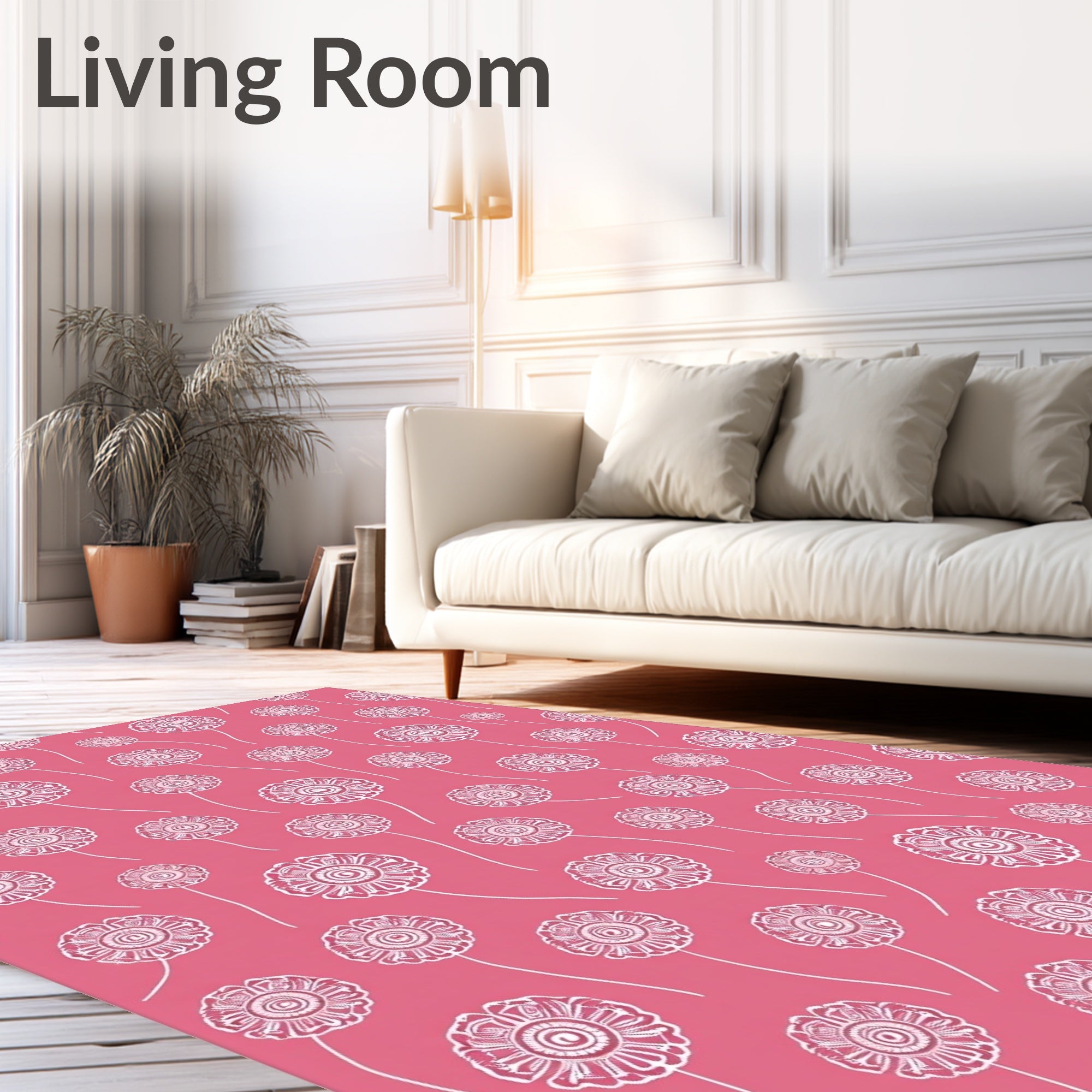 Pink White Floral Meadow Rug