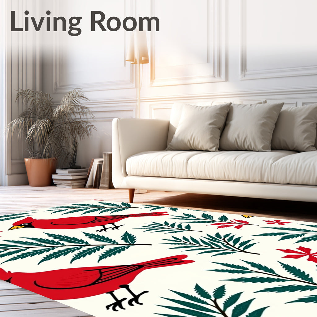 Red Cardinal Green Fern Christmas Bloom Rug