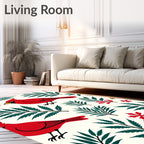 Red Cardinal Green Fern Christmas Bloom Rug