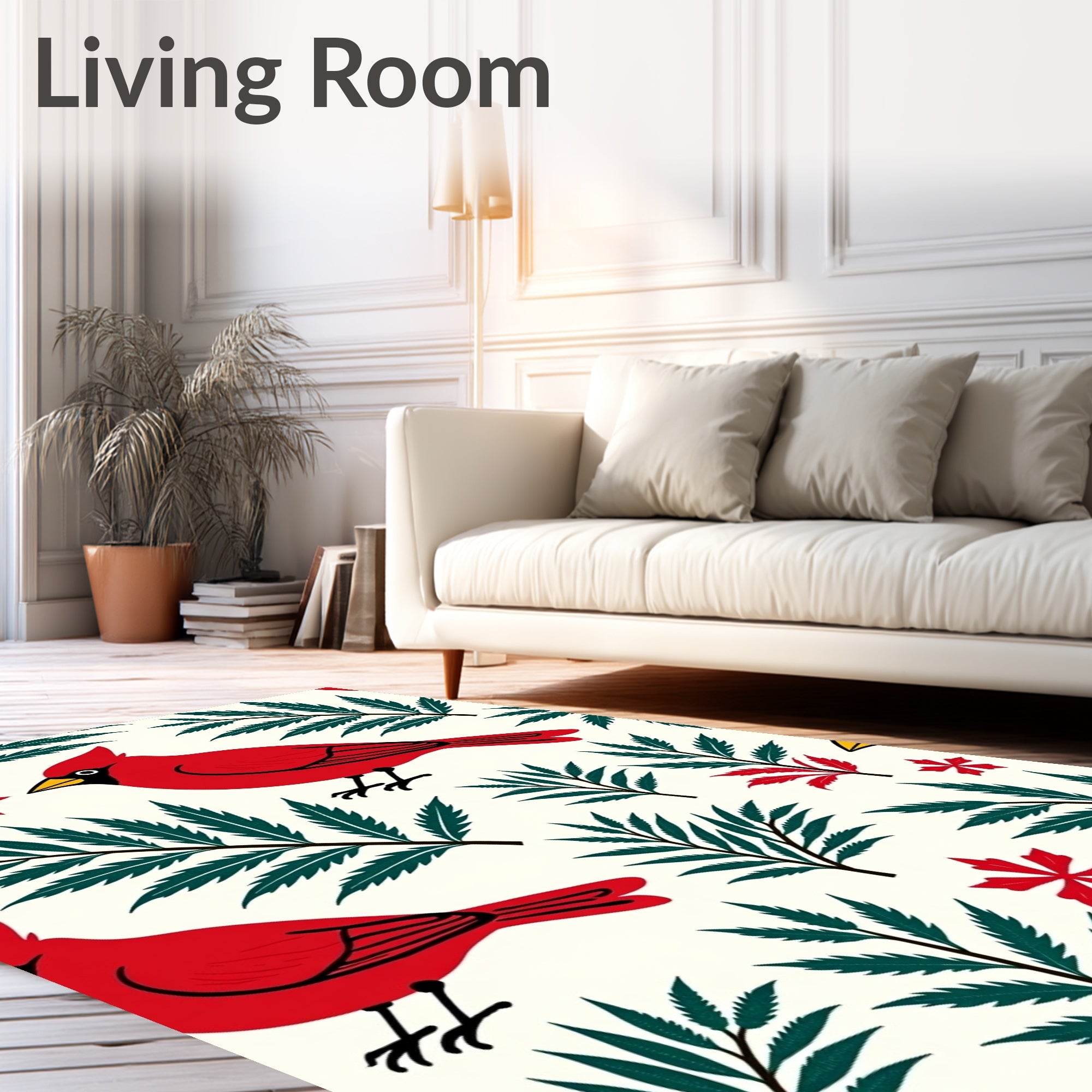 Red Cardinal Green Fern Christmas Bloom Rug