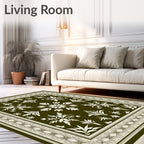 Olive Green Floral Botanical Medallion Rug