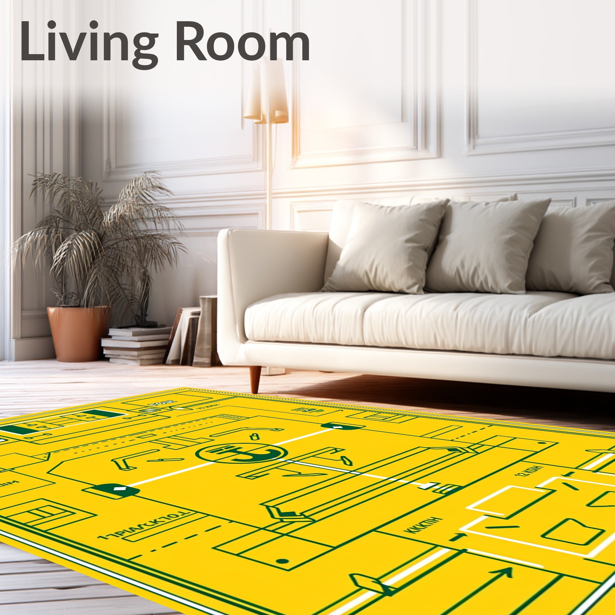 Bold Yellow and Green Nautical Chart Rug