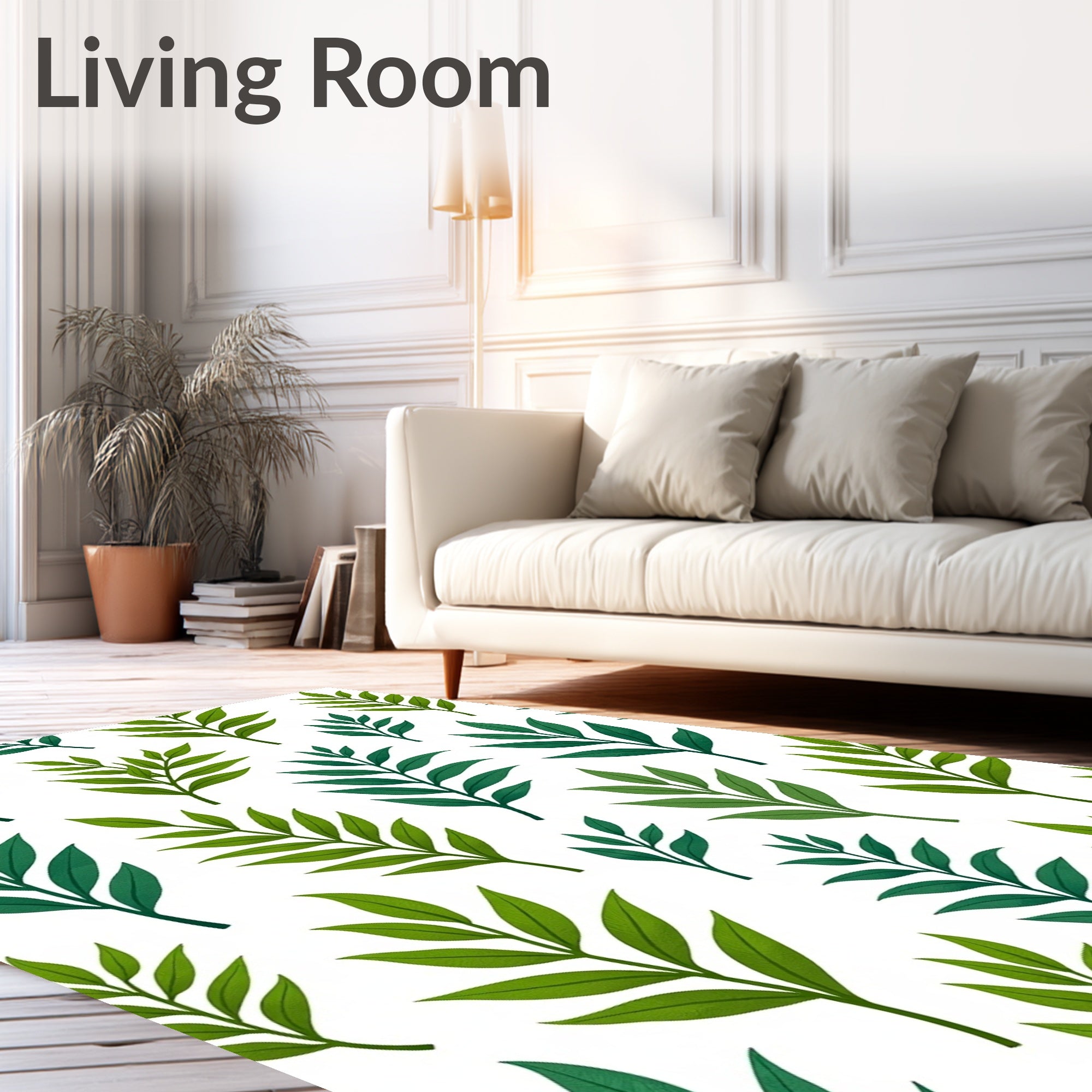 Green Foliage Tropical Leaf Pattern Rug