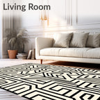 Black Geometric Maze Ivory Abstract Rug