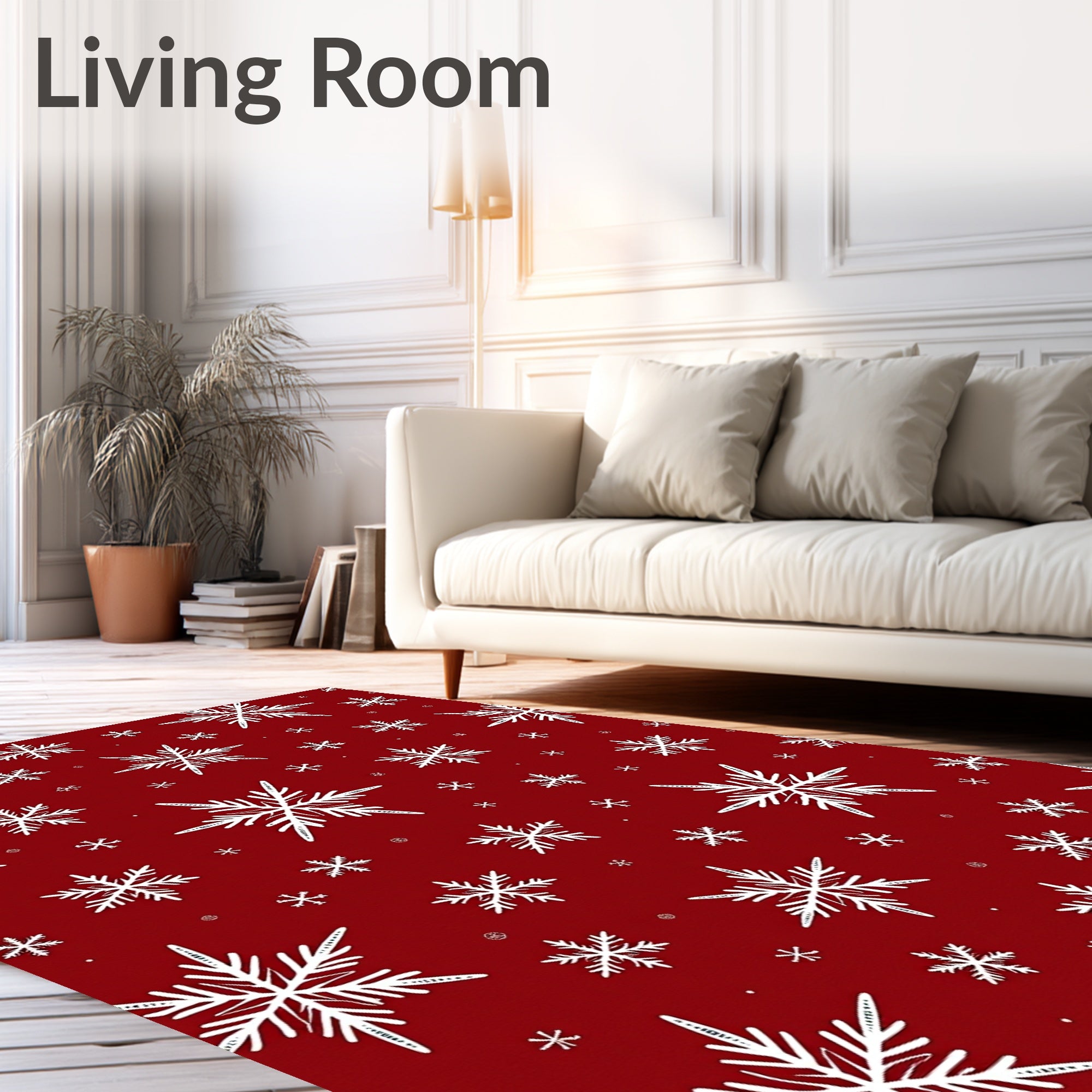 Winter White Snowflakes Red Background Rug