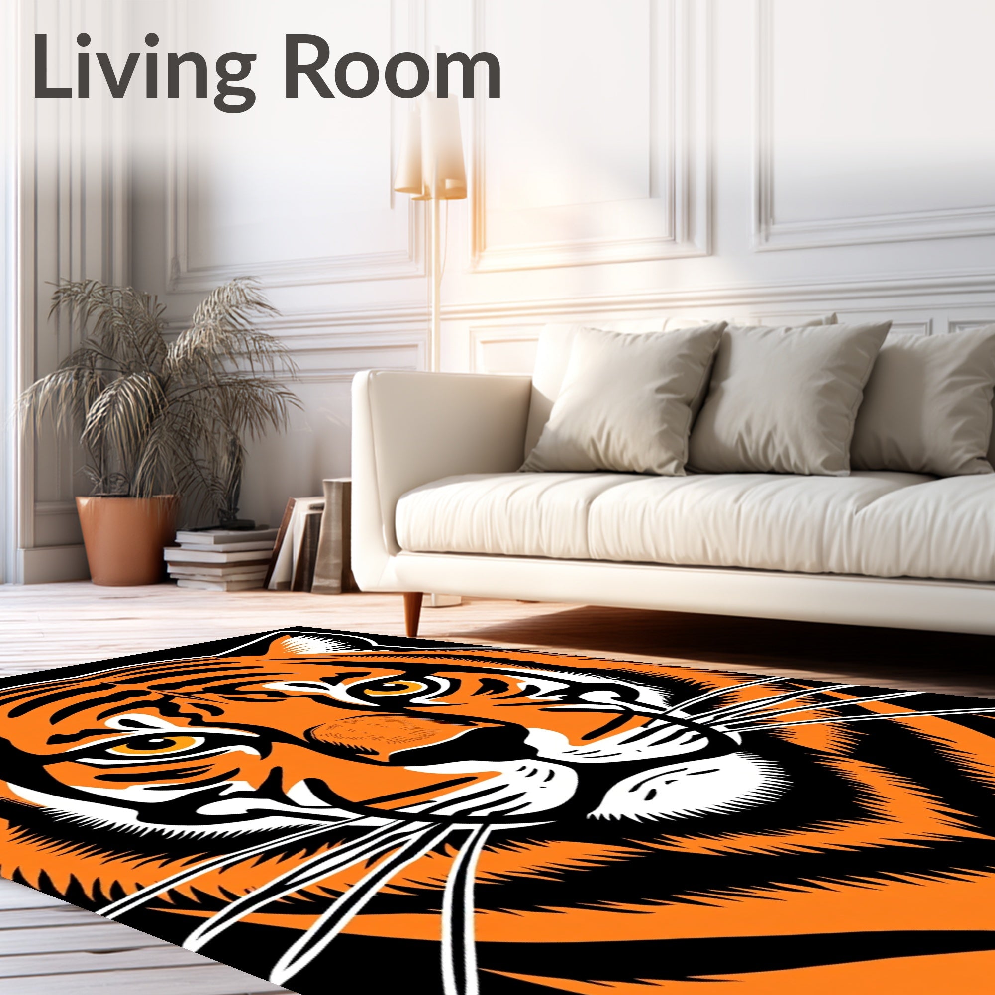 Bold Orange Black Tiger Face Rug