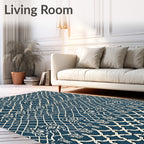 Deep Blue White Classical Lattice Medallion Rug