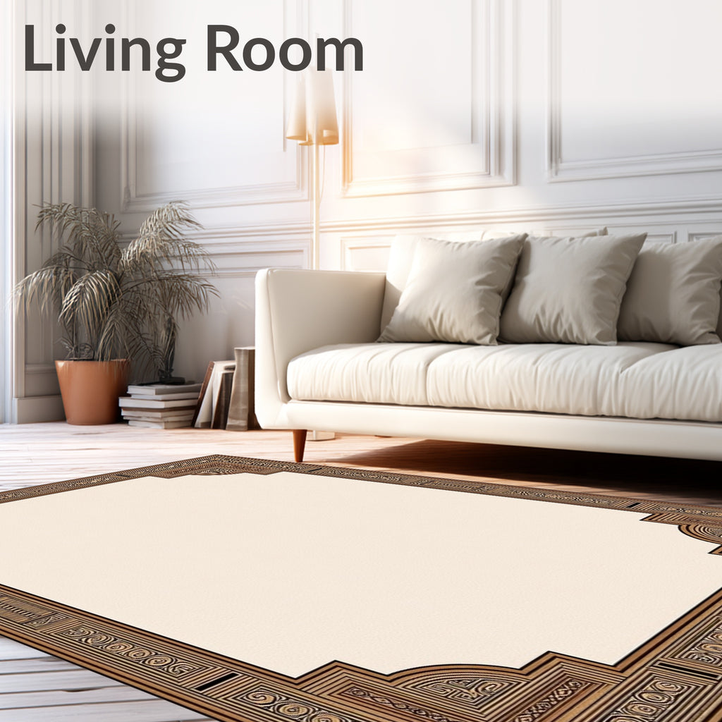 Geometric Wood Tone Border Rug