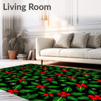 Festive Green Red Berry Foliage Rug