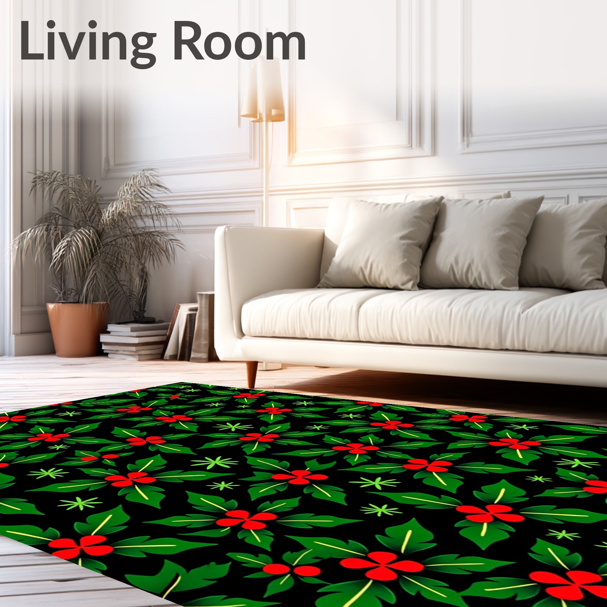 Festive Green Red Berry Foliage Rug