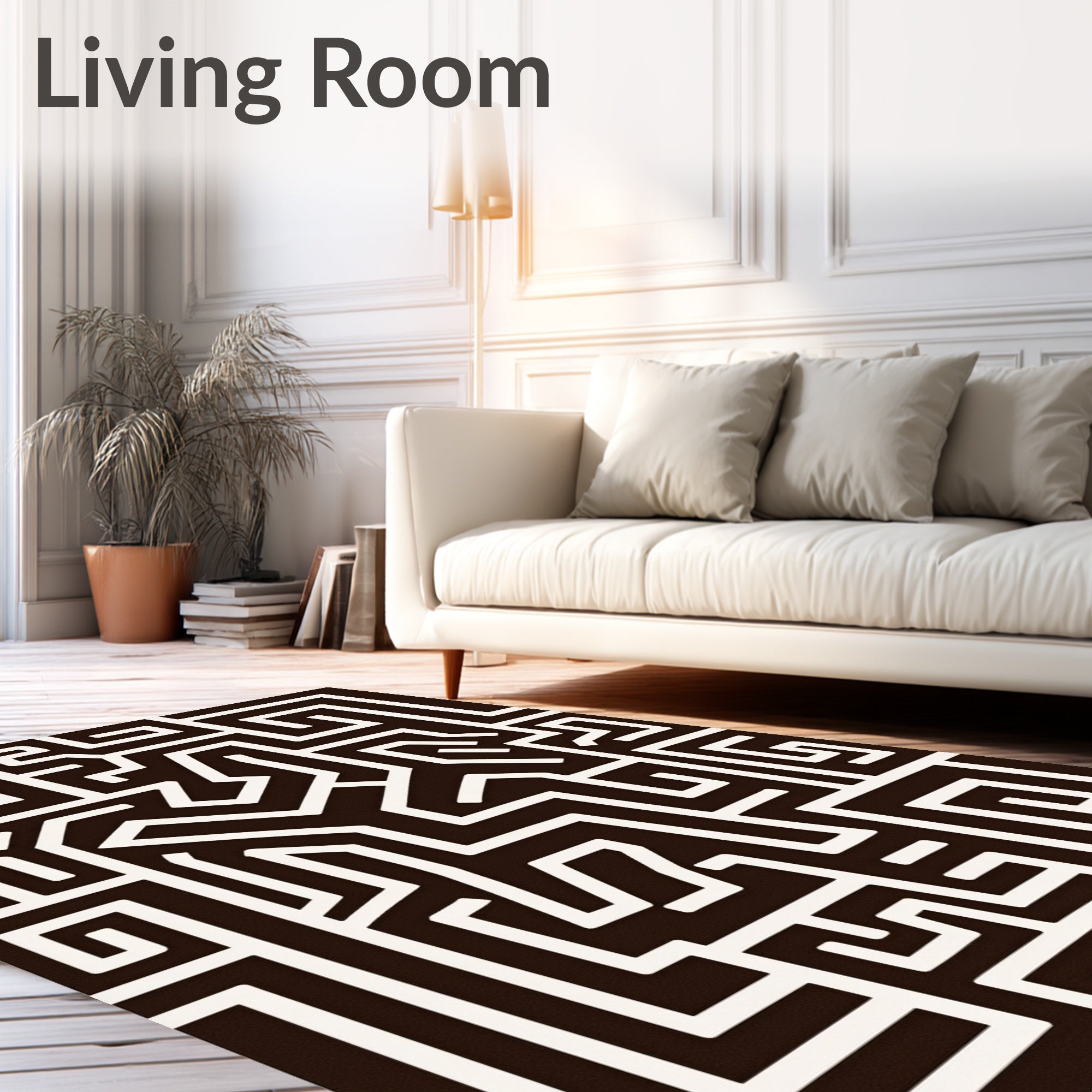 Abstract Black White Geometric Labyrinth Rug
