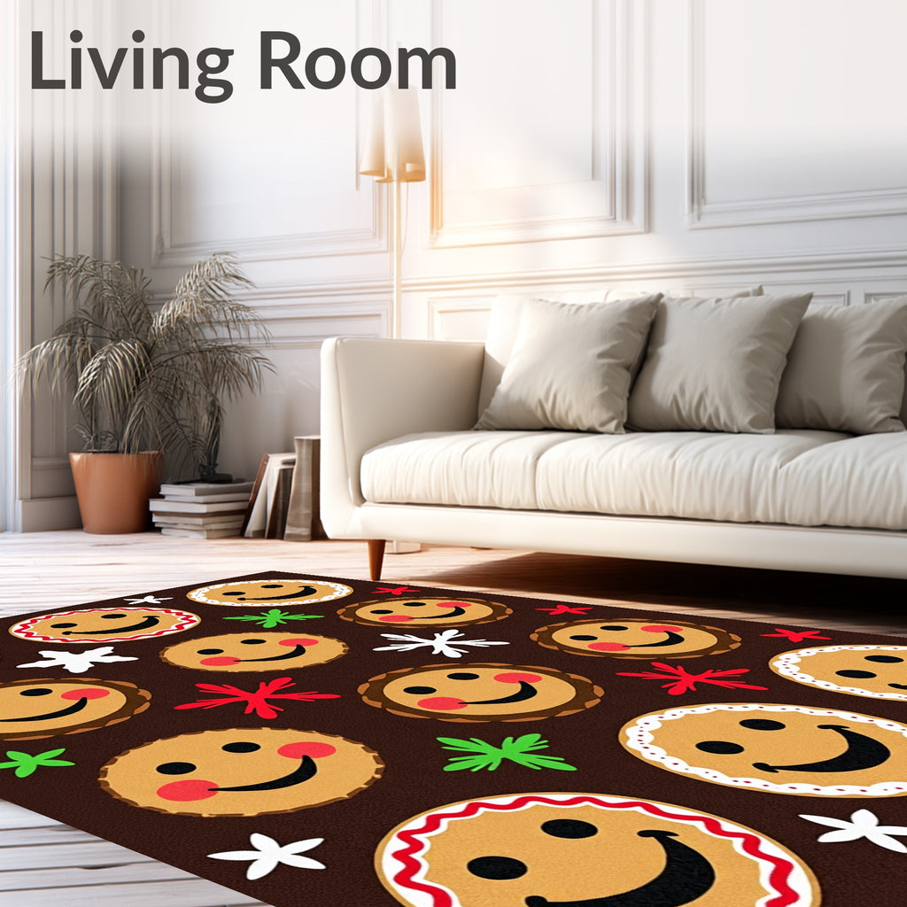 Gingerbread Smiley Faces With Stars Rug