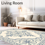 Cream White Blue Floral Medallion Rug