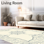 Ornate Navy Floral Scrollwork Border Rug