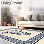 Navy Blue Elephant Tribal Border Rug