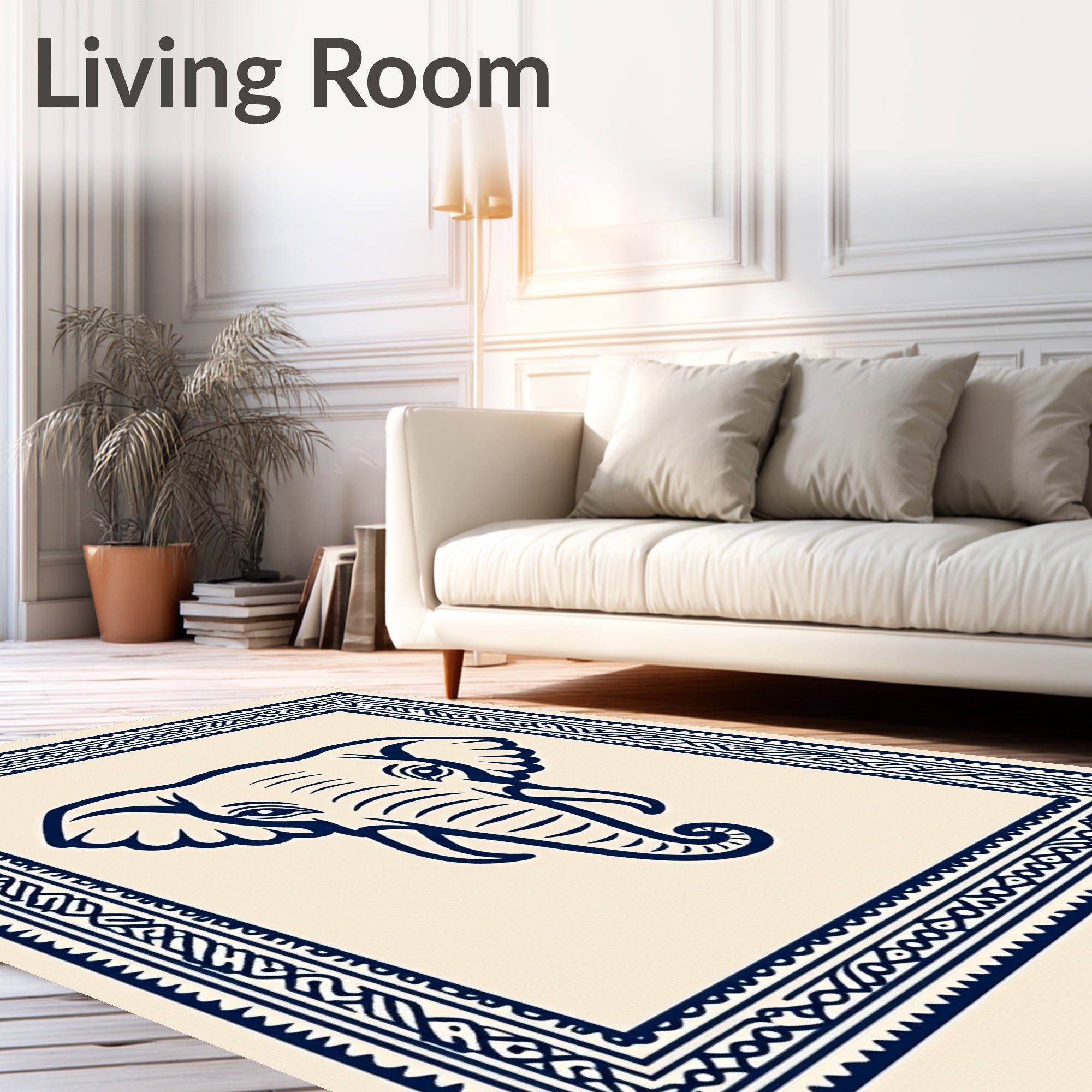 Navy Blue Elephant Tribal Border Rug
