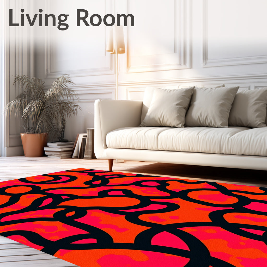 Bold Orange Black Loop Collage Rug