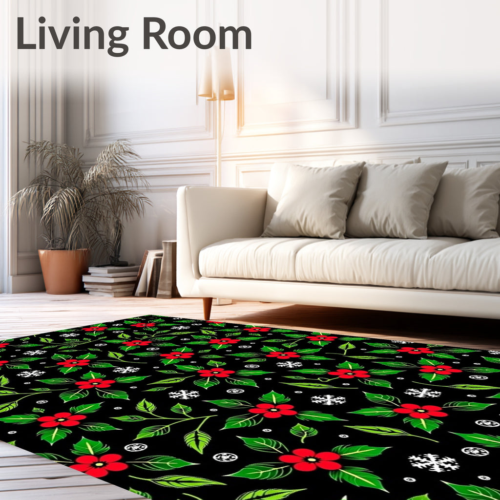 Red Holly Vines and Snowflakes Rug