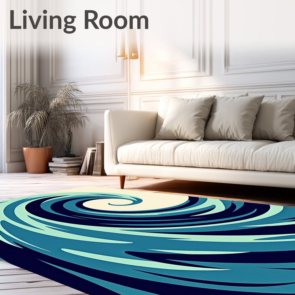 Deep Blue Swirling Ocean Wave Rug