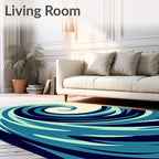 Deep Blue Swirling Ocean Wave Rug