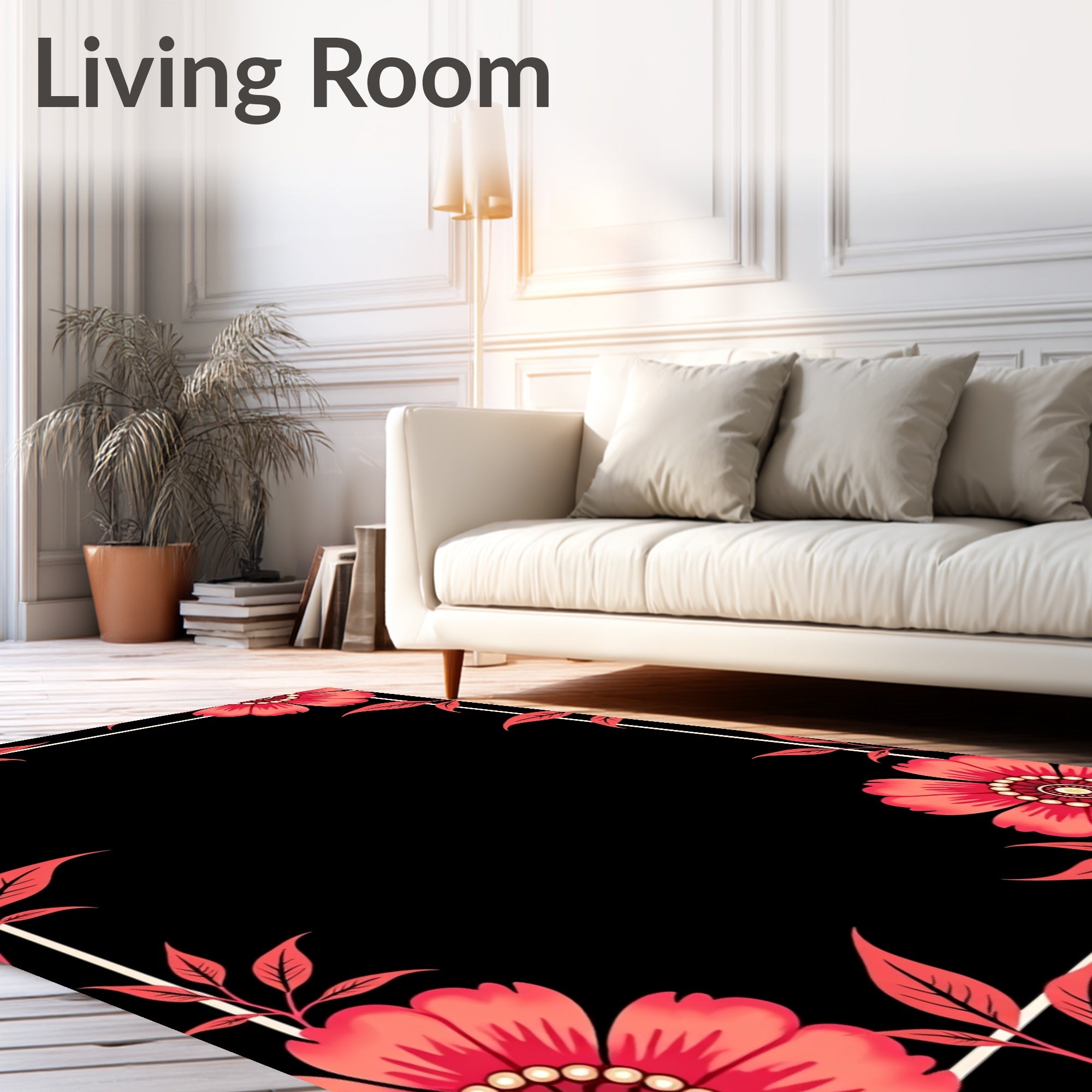 Salmon Pink Floral Border Accent Rug