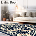 Classic Navy Floral Medallion Rug