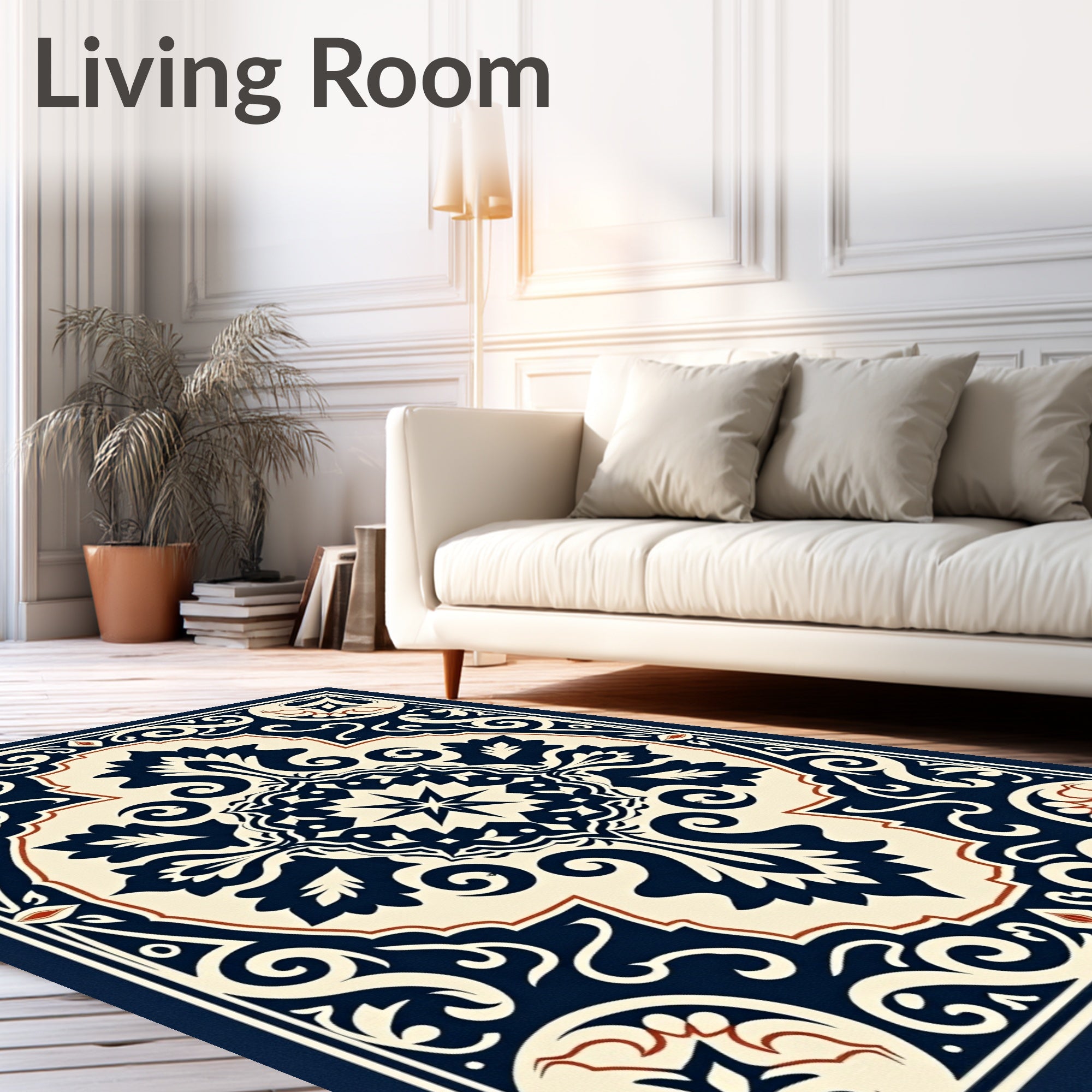 Classic Navy Floral Medallion Rug