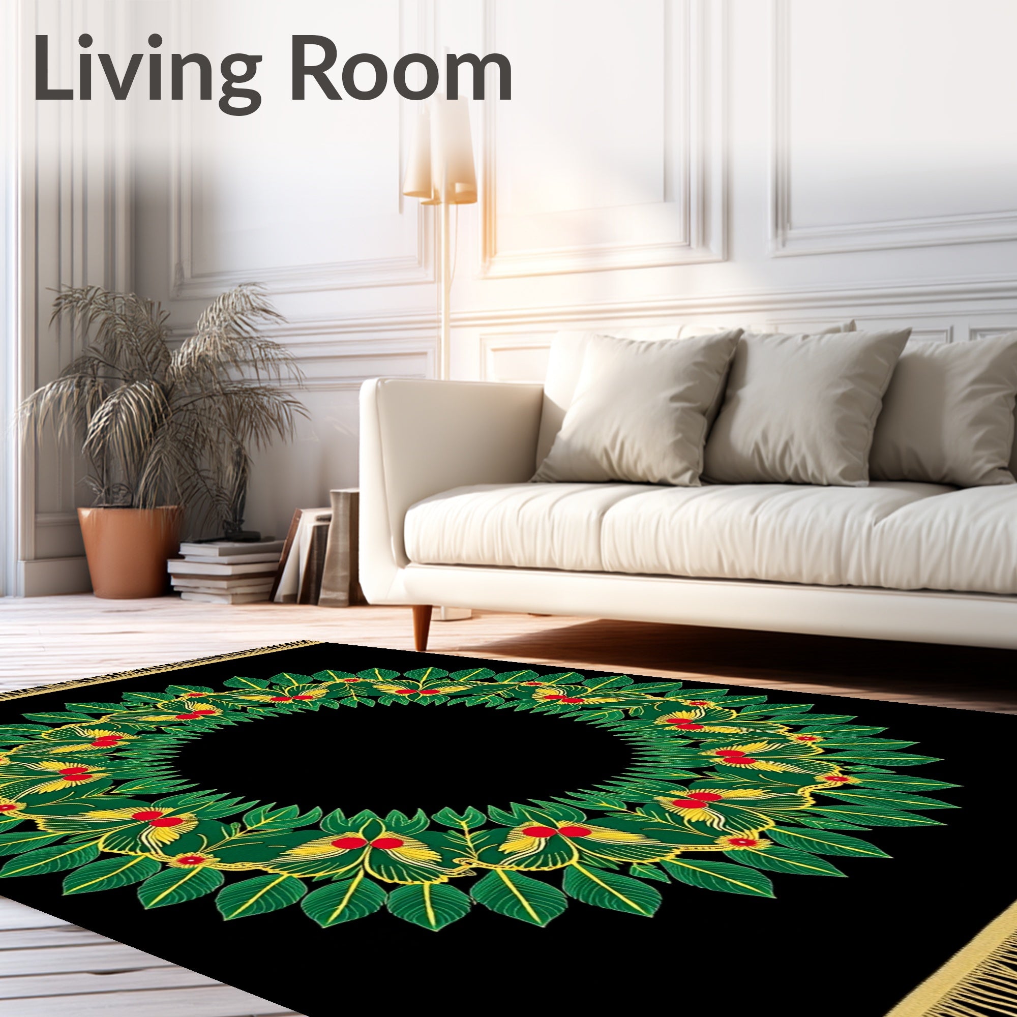 Verdant Festive Wreath Jewel Accents Rug
