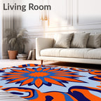 Vibrant Orange Blue Medallion Swirl Rug