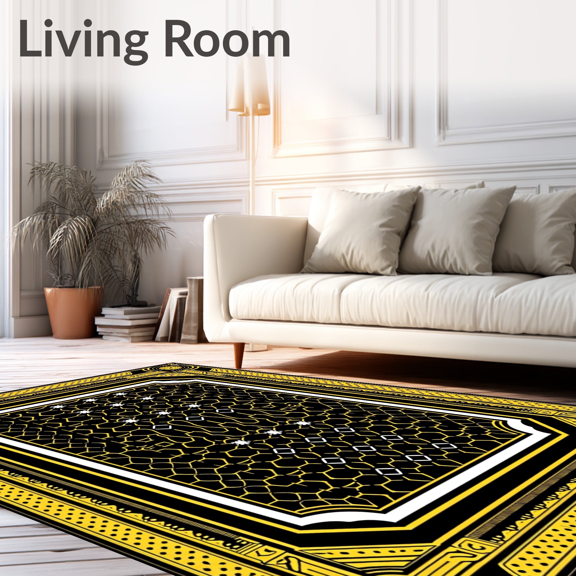 Bold Yellow Black Geometric Trellis Rug