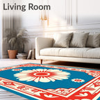 Bold Red Cream Daisy Garden Rug
