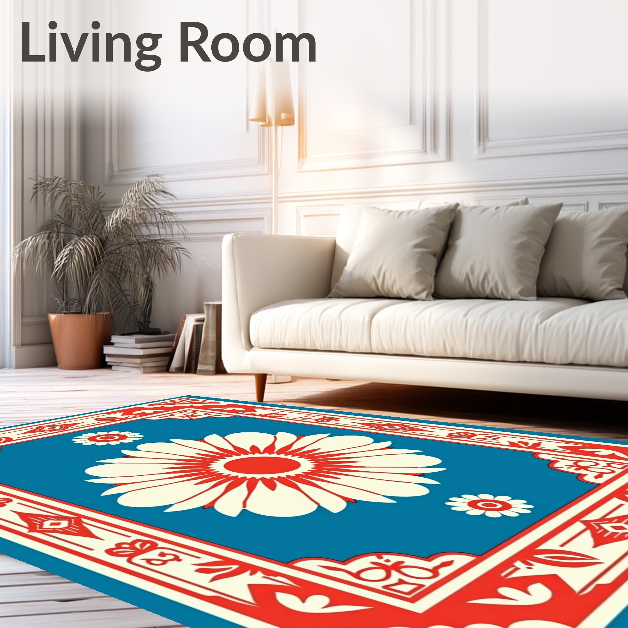 Bold Red Cream Daisy Garden Rug