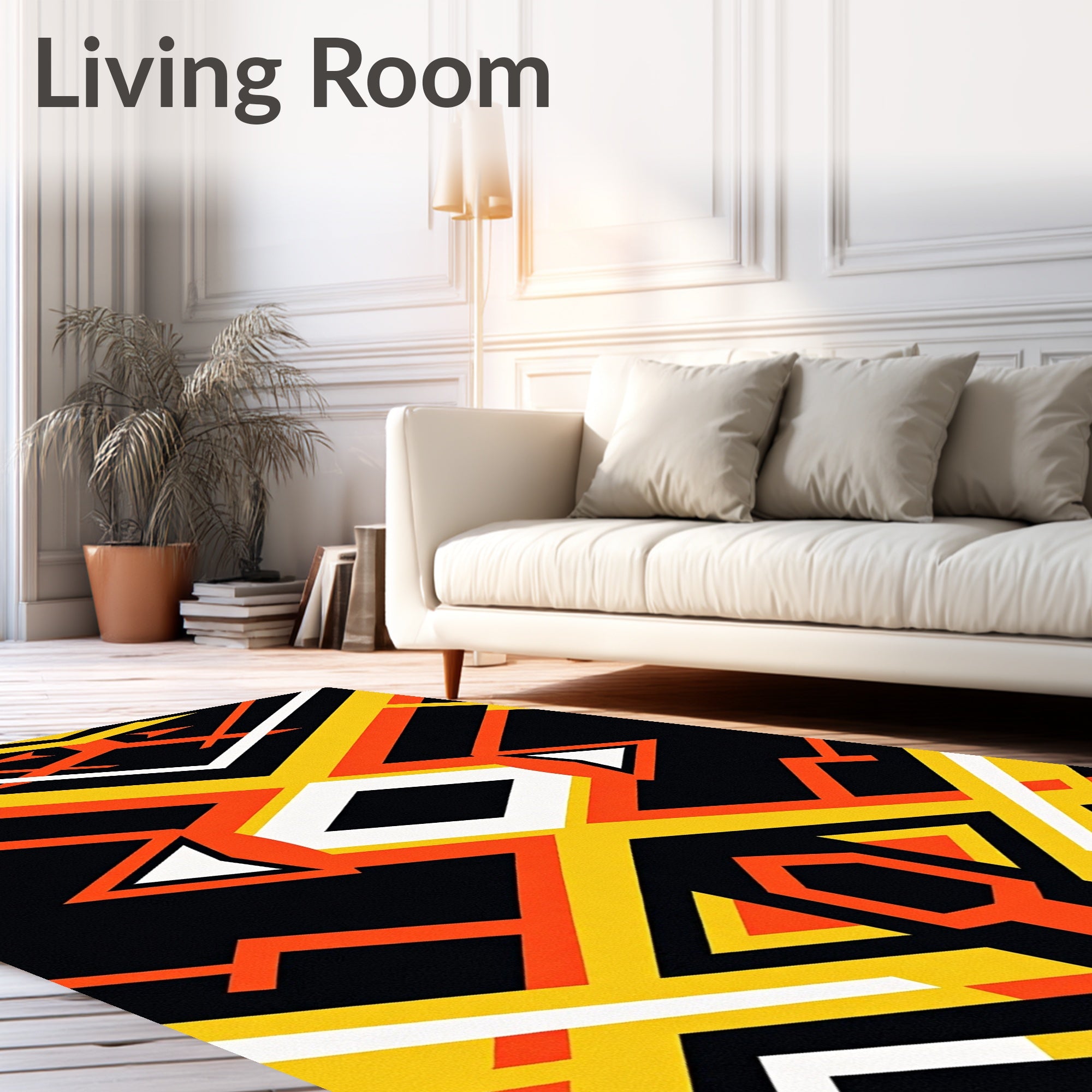 Bold Geometric Orange Yellow Black Rug