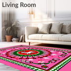 Whimsical Deer Medallion Pink Floral Rug