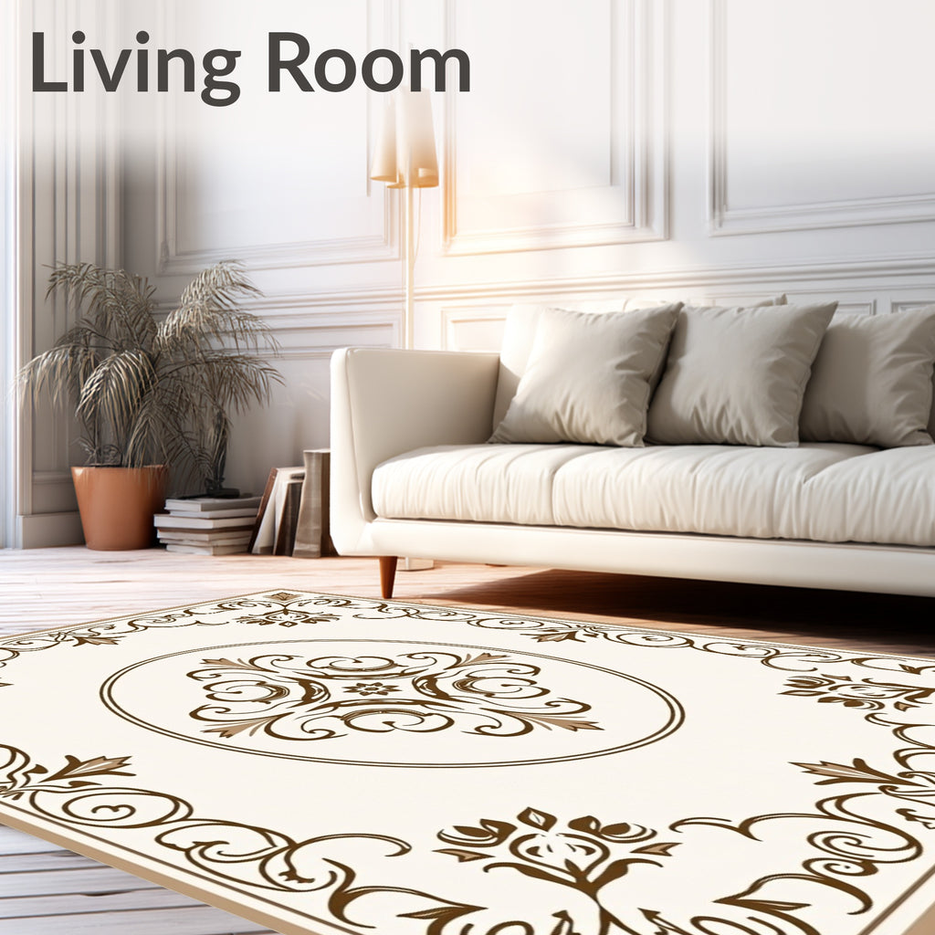 Rich Gold Cream Floral Scroll Rug
