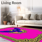 Vibrant Blue Bird Golden Frame Rug