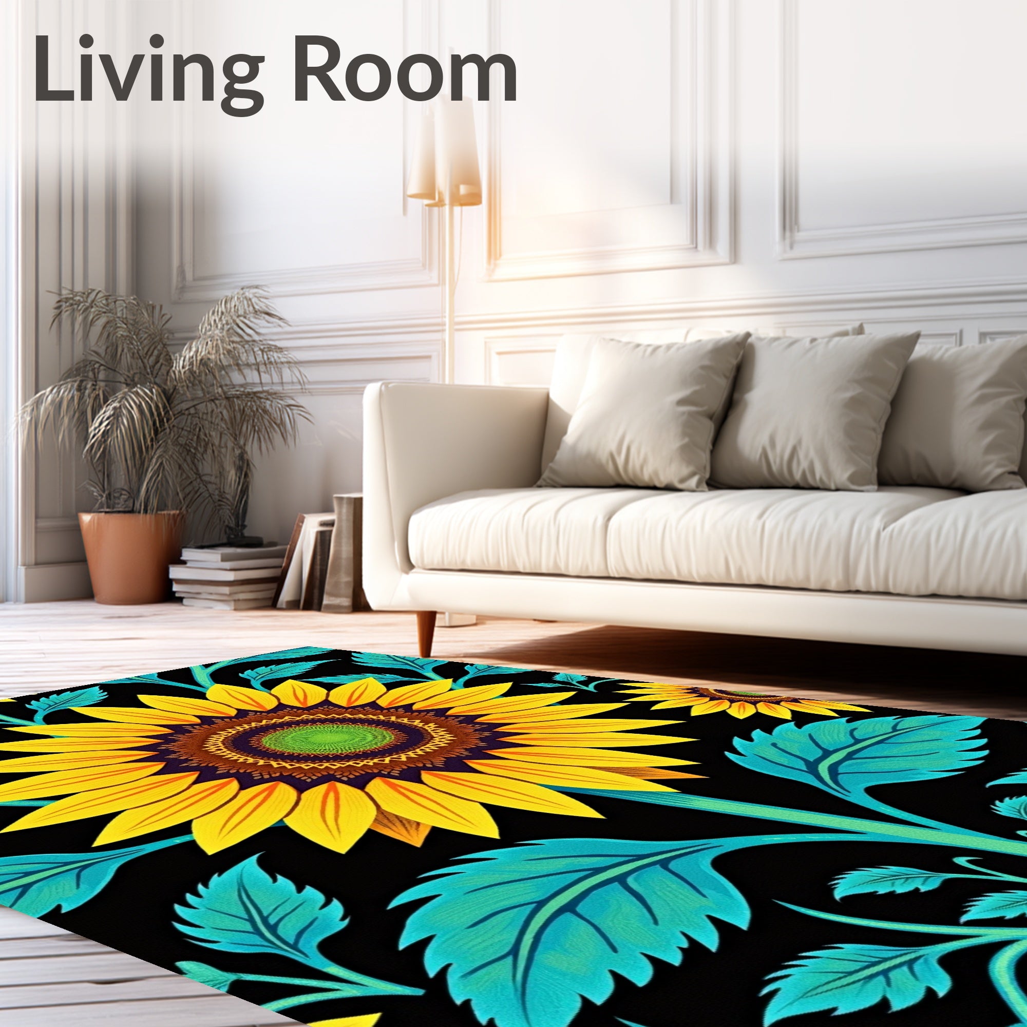 Vibrant Yellow Sunflower Art Nouveau Rug