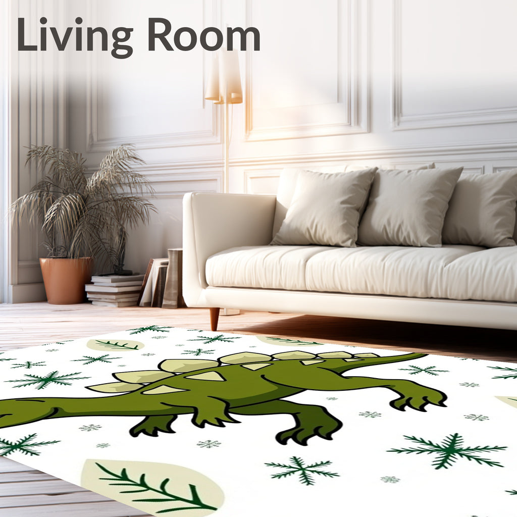 Green Stegosaurus and Snowflakes Rug